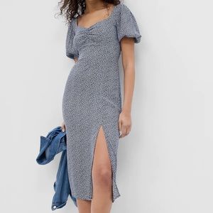 Gap Navy Blue Floral Puff Sleeve MIDI Dress
